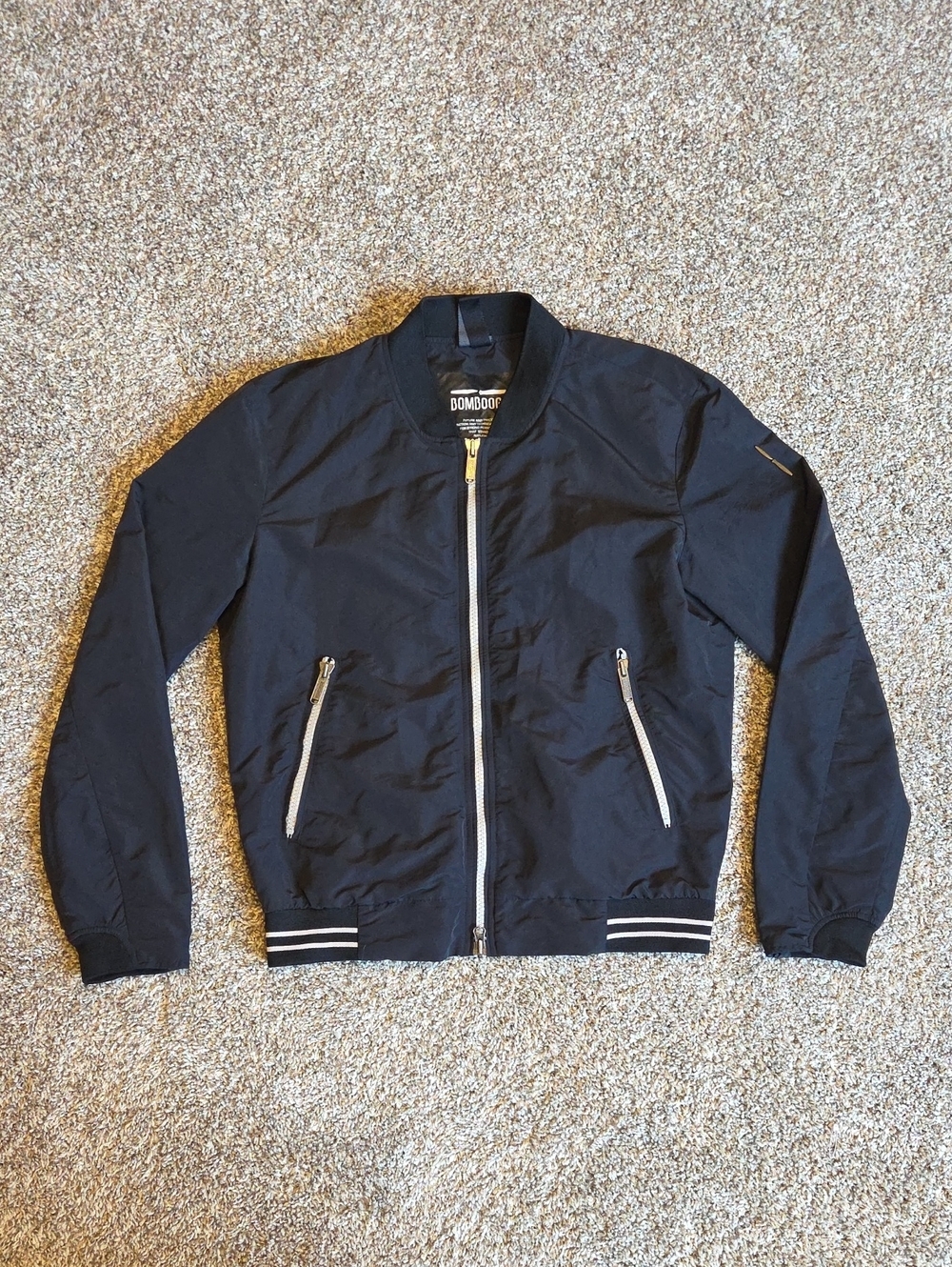 BOMBOOGIE Men's Black Bomber Jacket with Contrast Zipper